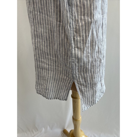 Roots Canada Womens Linen Popover Size XS Blue & White Striped Top Beach Coastal - Picture 4 of 9